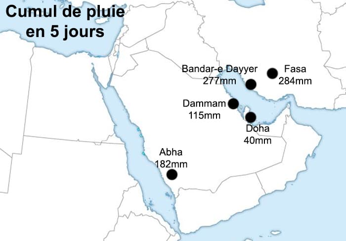 Image d'illustration pour Moyen-Orient : l'équivalent d'un an de pluie en quelques jours