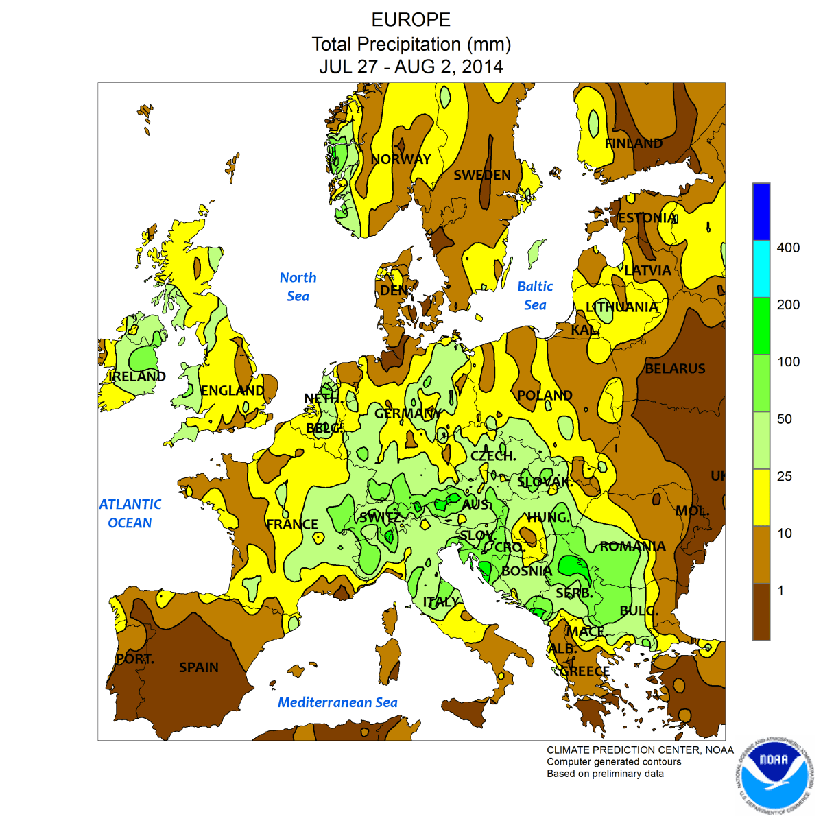 Image d'illustration pour Contrastes en Europe : chaud au Nord et à l'Est, frais et pluvieux au Sud