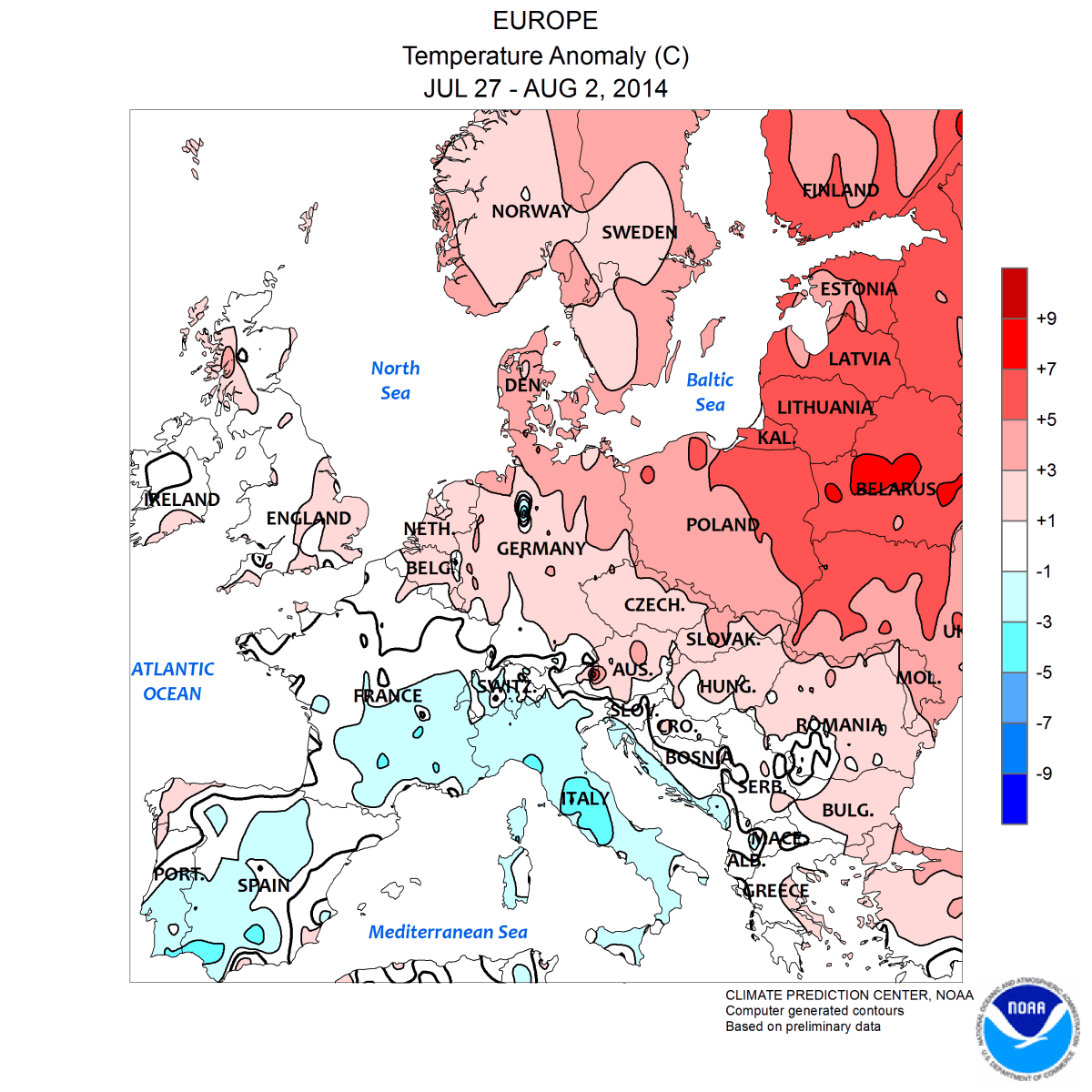 Image d'illustration pour Contrastes en Europe : chaud au Nord et à l'Est, frais et pluvieux au Sud