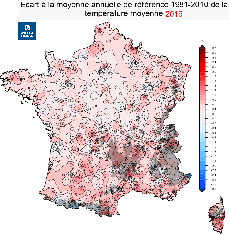 Image d'illustration pour Bilan météo cartographié de l'année 2016 en France