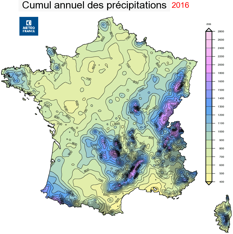 Image d'illustration pour Bilan météo cartographié de l'année 2016 en France