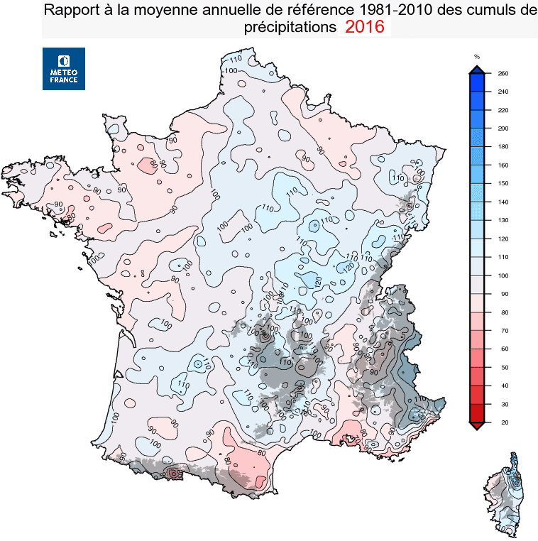 Image d'illustration pour Bilan météo cartographié de l'année 2016 en France