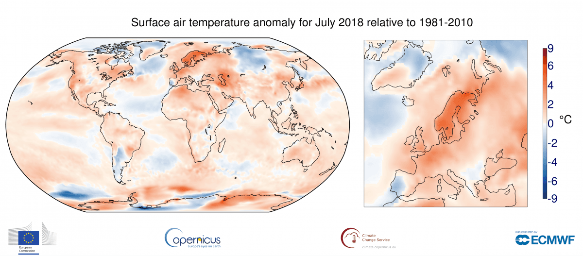 Image d'illustration pour Juillet 2018 : le 2e plus chaud en Europe, 3e place à l'échelle mondiale