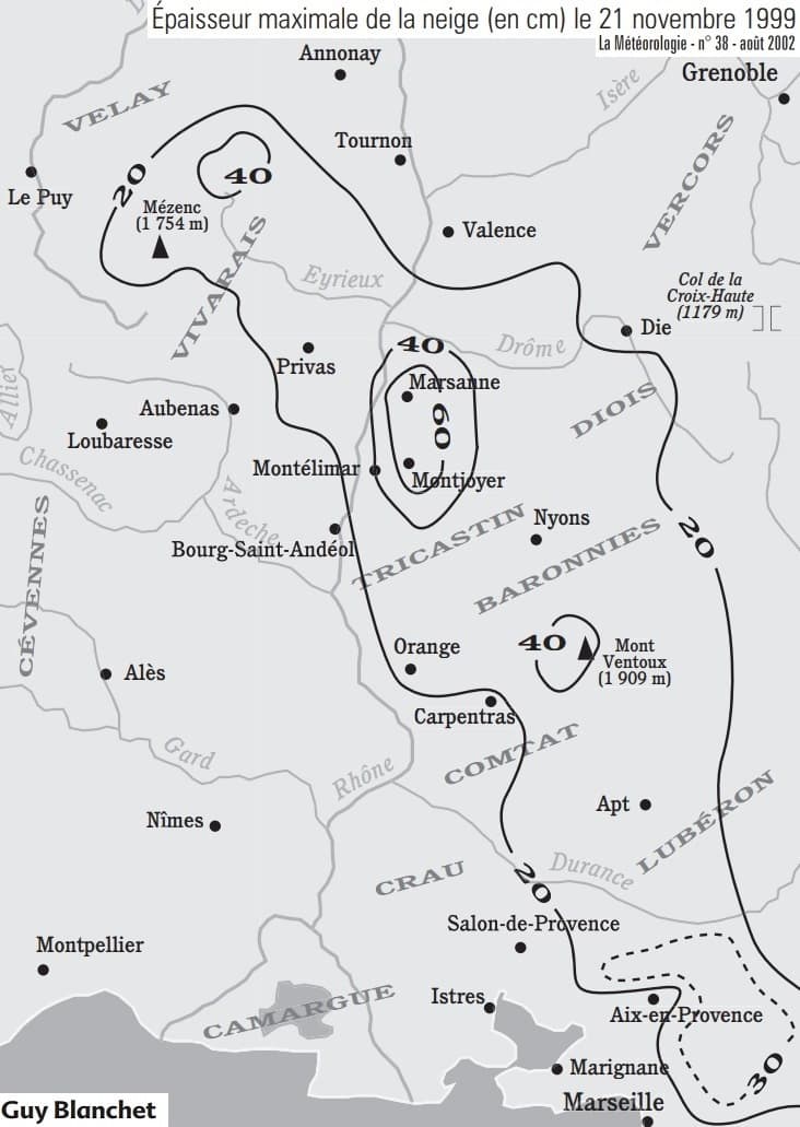 Image d'illustration pour Neige entre Vallée du Rhône et Provence en novembre 1999