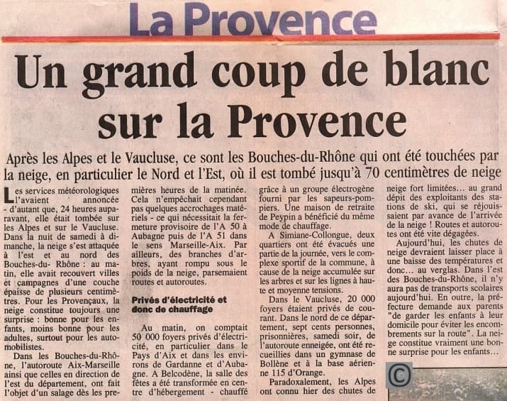 Image d'illustration pour Neige entre Vallée du Rhône et Provence en novembre 1999