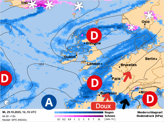 Carte de prévisions d'europe du Mercredi 29 octobre 2025